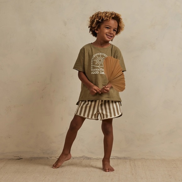 Rylee + Cru Swim Trunk Olive Stripe Green Drawstring Shorts - Picture 2 of 3